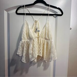 Urban Outfitters Cream Lace Peplum Top